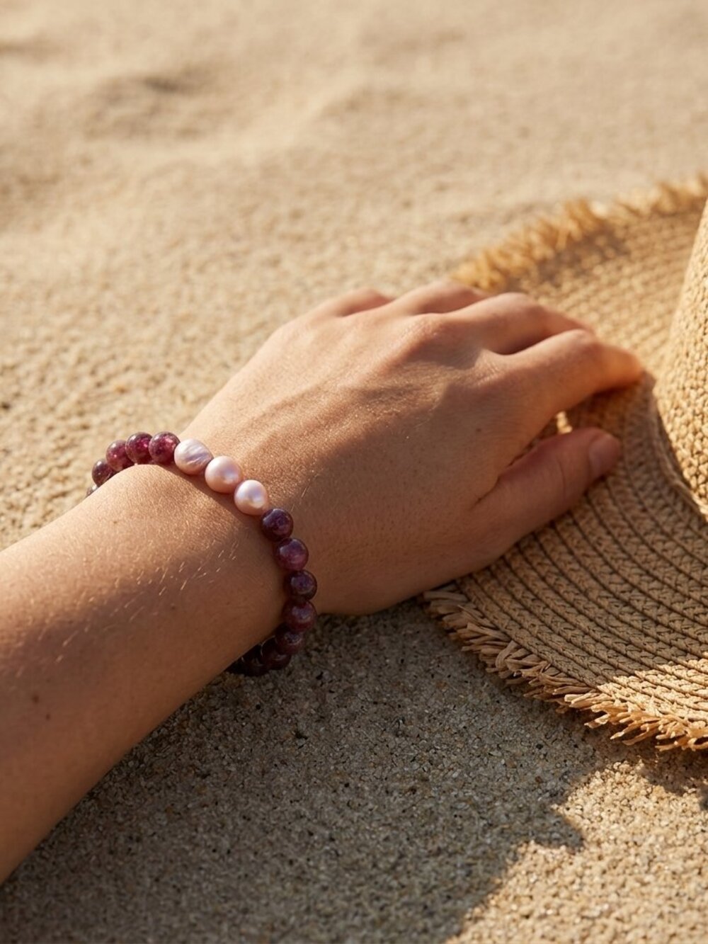 Tourmaline Bracelet w/Edison Pearls, Natural Pink Tourmaline Stretch Bracelet